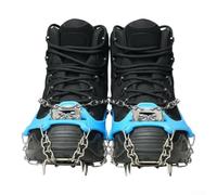 Crampones de acero de 13 dientes para zapatos, antideslizante con cadena para senderismo y esquí, construcción robusta de metal de goma, negro (azul-L)
