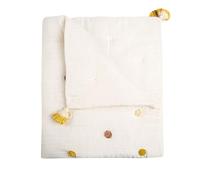 Crane Baby Blanket, 36” x 36”, Soft Cotton Pom Pom Nursery Blanket for Boys and Girls, Cream