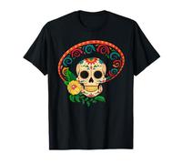 Cráneo Azúcar Flores Sombrero Fiesta Mexicano Cinco De Mayo Camiseta