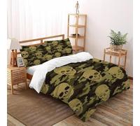 cráneo Camo Impresión 3D Respirable Ropa De Cama 3 Piezas Microfibra De 2 Almohadas Cierre con Cremallera King（220x240cm） para Adultos, Mujeres Y Niños