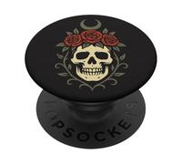 Cráneo con Rosas Corona y Luna Creciente Arte gótico PopSockets PopGrip Adhesivo