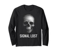 Cráneo de decadencia Digital - Diseño artístico de línea de distorsión perdida de señal Manga Larga