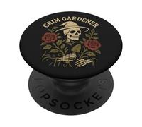 Cráneo de jardín gótico con Corona de Rosas y Luna Creciente PopSockets PopGrip Adhesivo
