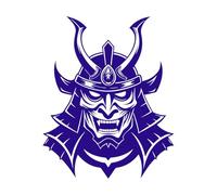 Cráneo de samurái con un diseño atrevido y detalles intrincados en el casco. Pegatinas de grabado 41x50.8cm Fácil instalación Azul oscuro