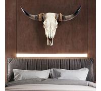 Cráneo De Vaca De Cuernos Largos - Cráneo De Imitación De Cabeza De Taxidermia, Cráneo De Vaca, Cuernos Largos, Decoración De Pared, Cráneo De Vaca, Decoración De Pared, Cráneo De Toro Grande(Color:Br