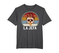Cráneo del Azúcar La Jefa The Boss Dia De Los Muertos Skull Camiseta, Hombre Tallas Grandes, Jaspeado Oscuro, 6X Alto