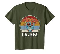 Cráneo del Azúcar La Jefa The Boss Dia De Los Muertos Skull Camiseta, Niños, Verde Oliva, 6 años