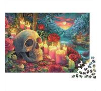 Cráneo en Jardín Extra Thick Cardboard Arte Gótico Rosa Jigsaw Puzzle Bundle Stress Relief Indoor Leisure Gift for Family Puzzle Lovers Senior Jigsaw Fans 70x50cm/1000pcs