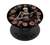 Cráneo Esqueleto Gótico Librero Lectura PopSockets PopGrip Adhesivo