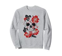 Cráneo Floral Arte Japonés Gótico Rojo Negro Sudadera