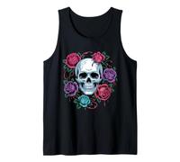 Cráneo gótico y Rosas oscuras románticas Flores Hombres Mujeres niños Camiseta sin Mangas