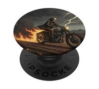 Cráneo jinete en tormenta con rastros de fuego PopSockets PopGrip Adhesivo