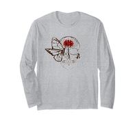 Cráneo, Mariposa monarca, abejorro y Flor roja higan Manga Larga