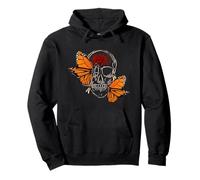 Cráneo, Mariposa monarca, abejorro y Flor roja higan Sudadera con Capucha