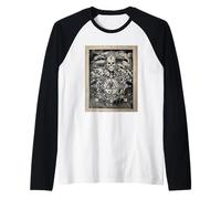 Cráneo Oculto Cuervo Serpiente Sigilo Blanco y Negro Gótico Camiseta Manga Raglan