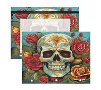 CráNeo Rosa Arte Estuches para Lápices Transparentes para Archivador de 3 Anillas(2 Pack)