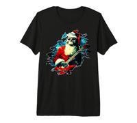 Cráneo Santa Claus Guitarra Monster Rock Star Halloween Navidad Camiseta Premium