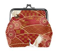 Cranes Crisantemos Japonés Tradicional Rojo Mujeres PU Cuero Monederos Niñas Mini Hebilla Monedero Bolsa