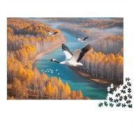 Cranes Flying Puzzle 1000 Piezas Reciclado Material Autumn River Valley Puzzles para Niños y Niñas Ages 6 Years Up Divertido and Desafiante Family Game Activity 52x38cm/1000 Piezas