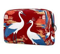 Cranes on Tradition - Neceser de maquillaje para mujer, con fondo rojo, bolsa organizadora grande con cremallera, multicolor, 18.5x7.5x13cm/7.3x3x5.1in, Neceser