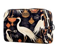 Cranes Tradition Elements - Bolsa de cosméticos para mujer, neceser de viaje, bolsa organizadora grande con cremallera, multicolor, 18.5x7.5x13cm/7.3x3x5.1in, Neceser