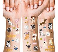 Cranight Tatuaje infantil de perro, 66 purpurina, grande, respetuoso con la piel, tatuajes temporales para niños, tatuajes falsos para cumpleaños infantiles, regalos para invitados, Woof Party Favors