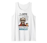 Cranky Cat Coffee No Miracles Humor matutino Camiseta sin Mangas