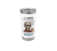 Cranky Cat Coffee No Miracles Humor matutino Vaso térmico de acero inoxidable de doble pared