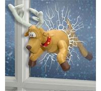 Crashing Reindeer & Santa Set 3D Pegatinas para Ventana de Navidad, Divertido Papá Noel y reno que se rompen a través de la ventana, decoración animada con pegatinas de rotura de vidrio y animación de
