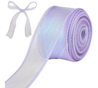 CRASPIRE 1-3/5 Cinta de Organza Iridiscente Transparente de Tul Holográfico Cinta de Regalo Hecha A Mano de Gasa Violeta Claro para Envolver Regalos Ramos de Flores para Bodas Coronas Navideñas