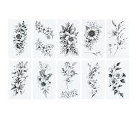 CRASPIRE 10 hoja Tatuajes Temporales Flores Negras Mujeres Hombres Pegatinas Extraíbles Papel Diseño Rosas Hojas Ramas Maquillaje Realista Resistente Al Agua Larga Duración Cuerpo Clavícula Brazo