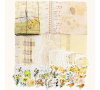 CRASPIRE 100 Pezzo Kit Di Forniture per Scrapbooking con Carta Floreale Vintage Giallo Champagne Set Surtido con Textura Carte Flore Miste Etichette Memo Journal Collage Biglietti Album