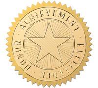 CRASPIRE 100 Pieza de Pegatinas de Lámina Dorada de 2 Pulgadas con Forma de Estrella Sellos de Certificado Dorados En Relieve Autoadhesivos Impermeables Redondos con Puntos para Decoración Medallas