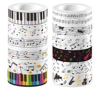 CRASPIRE 12 rollo de Cinta Adhesiva con Notas Musicales Color Blanco Y Negro para Guitarra Piano Notas Musicales Teclas Ritmo Cinta Adhesiva Decorativa de Papel Washi para Álbumes de Recortes Diarios