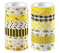 CRASPIRE 12 Rollo de Cinta Adhesiva Washi con Diseño de Abejas Diseño de Flores de Miel Panal de Abejas Color Amarillo para Envolver Regalos Decorativos para Álbumes de Recortes Manualidades Diarios