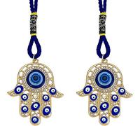 CRASPIRE 2 Amuleto de Mano de Hamsa Colgante de Mano de Miriam con Mal de Ojo Colgante Adorno Colgante Decoraciones Azul Protección de la Suerte Aleación Esmalte Decoración Accesorios Regalo para