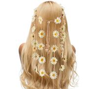 CRASPIRE 2 Diadema de Flores con Corona Floral Estilo Bohemio Girasol Color Beige con Cuentas Ajustables Bandas para el Pelo Borla Boda Fiesta Playa Novia Accesorios Decorativos para el Pelo