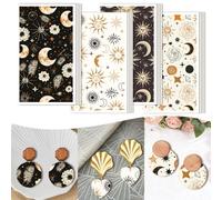 CRASPIRE 20 Pieza 4 Estilos Papel Transferencia Arcilla Polimérica Calcomanías Transferencia Bajo Cubierta 47 x 28 Pulgadas Diseños Patrones Bohemios Luna Sol Estrella Y Flores Hojas Hacer Joyas