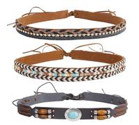 CRASPIRE 3 Estilo Banda para Sombrero de Vaquero Hecha A Mano Cuero de Imitación Trenzado Turquesa Rhinestone Étnico Occidental Ajustable Reemplazo Sombrero Cinturón Accesorios para Fedora Sombrero