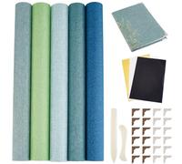 CRASPIRE 34 Kit de Tela de Lino para Encuadernación de 12x14 Pulgadas, 5 Telas de Colores para Encuadernación de Cubiertas de Libros, 24 Esquinas Metálicas Decorativas, 3 láminas de Vinilo