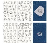 CRASPIRE 4 Hoja 104 Piezas Letras AZ Patrones de Bordado Solubles En Agua Estabilizadores Alfabeto Costura A Mano Pegamento Y Puntada Transferencias de Tela A4 Lavables Preimpresas Autoadhesivas