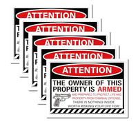 CRASPIRE 5 calcomanías de vinilo con texto en inglés "Warning Attention The Owner of This Property is Armed" de 9.8 x 6.8 pulgadas, aviso de seguridad, impermeables, para la pared del lugar de trabajo