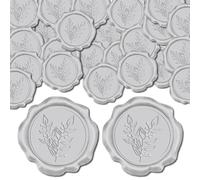 CRASPIRE 50 Uds. Pegatinas de Sello de Cera Plateadas, Pegatinas de Decoración de Eucalipto, Decoración de Sobres Adhesivos para Regalo