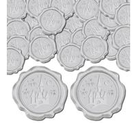 CRASPIRE 50 Uds. Pegatinas de Sello de Cera Plateadas, Pegatinas de Sellado de Sobres de Invitación de Boda, Pegatinas de Decoración de Castillo, Decoración de Sobres Adhesivos para Regalo