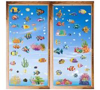 CRASPIRE 8 Hoja de Pegatinas de Ventana de Peces, Pegatinas de Pared de Peces Tropicales, Estrella de Mar de Coral, PVC, Impermeable, Autoadhesivo, Vinilo Adhesivo para Dormitorio, Sala de Estar