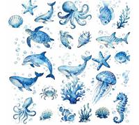 CRASPIRE 8 Hoja Pegatinas Pared Animales Marinos Peces Tortugas Medusas Conchas Caballitos Mar Delfines Y Ballenas Vinilo PVC Impermeable Autoadhesivo Translúcido Dormitorio Y Sala Estar