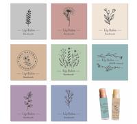 CRASPIRE 80 unidad 8 estilos Pegatinas para Bálsamo Labial Autoadhesivas Color Sólido para Bálsamo Labial Casero Etiquetas Vintage Cuadradas para Bricolaje para Envases Bálsamo Labial Cosméticos
