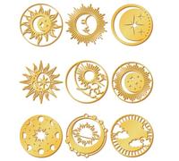 CRASPIRE 9 Estilo Pegatinas Metal Dorado Sol Luna Estrella Tarot Redondas 16x16 Pulgadas Autoadhesivas Impermeables Pinzas Etiquetas En Relieve Hacer Tarjetas Álbumes Recortes Manualidades Sobres