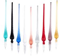 CRASPIRE 9 PCS Juego de Bolígrafos de Inmersión de Vidrio Hechos A Mano Soporte de Cristal Pluma Estilográfica para Dibujo Artístico Escritura Caligrafía Firmas Decoración de Regalo (Mo Ink)