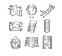 CRASPIRE 9 Pieza de Pegatinas de Metal Plateadas con Temática de Viaje con PinzasCalcomanías Impermeables Autoadhesivas para Decorar Álbumes de RecortesManualidadesTarjetas TelefónicasDiariosEtc